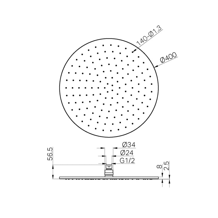 Nero ABS Round 400mm Shower Head ROA1207