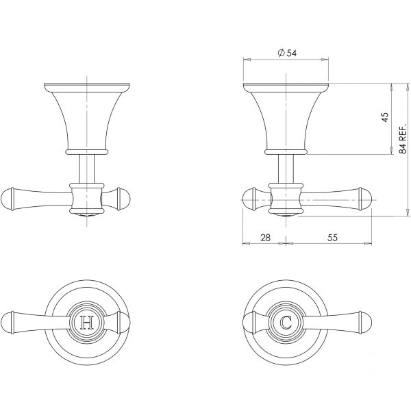Phoenix Nostalgia Lever Wall Top Assemblies – Lead Free - Design 10