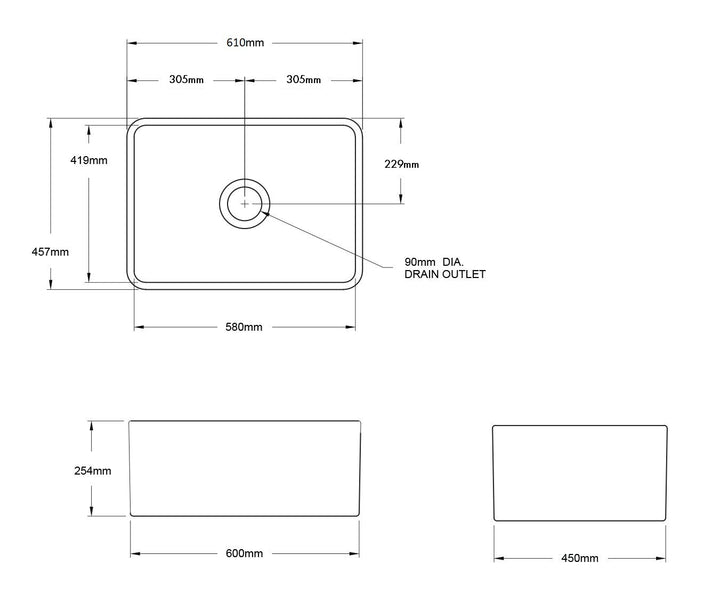 Turner Hastings Novi 60x46 Fireclay Butler Sink - Design 10
