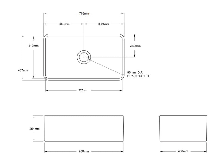 Turner Hastings Novi 75x46 Fireclay Butler Sink - Design 10