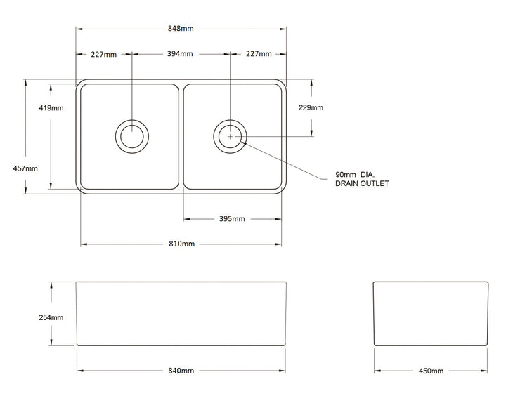Turner Hastings Novi 85x46 Fireclay Double Bowl Butler Sink - Design 10
