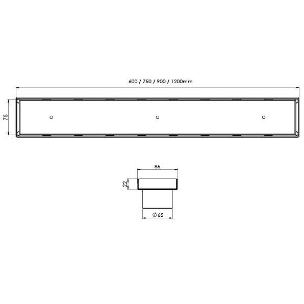 Phoenix Flat Channel Drain TI 75 x 750mm Outlet 65mm - Design 10