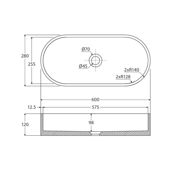 Fienza Jada Pill Concrete Above Counter Basin 600mm x 280mm