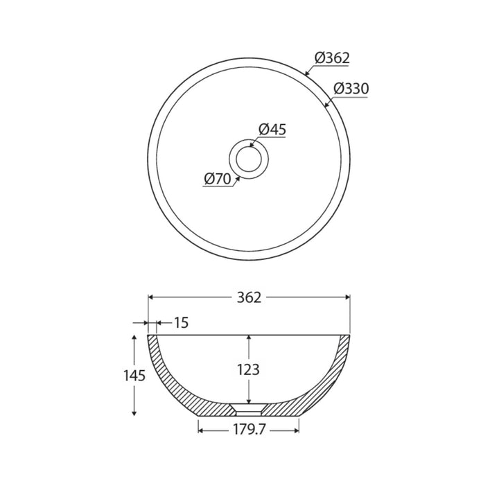 Fienza Alba Round Concrete Above Counter Basin 362mm x 362mm