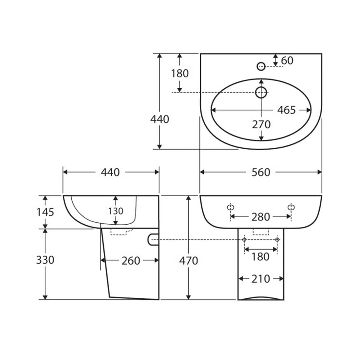 Fienza Stella Care Wall-Hung Basin + Integral Shroud Overflow 560mm x 440mm