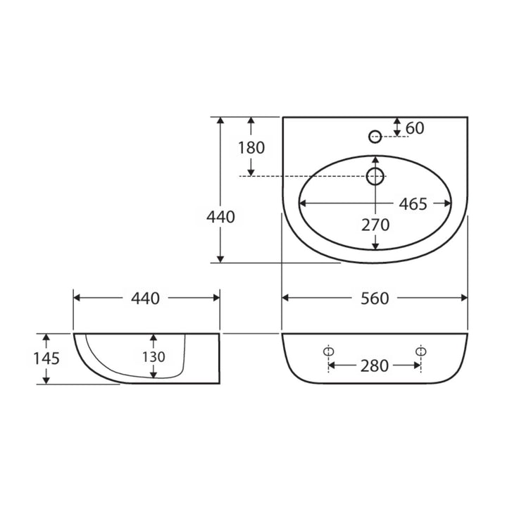 Fienza Stella Care Wall Hung Basin Overflow 560mm x 440mm