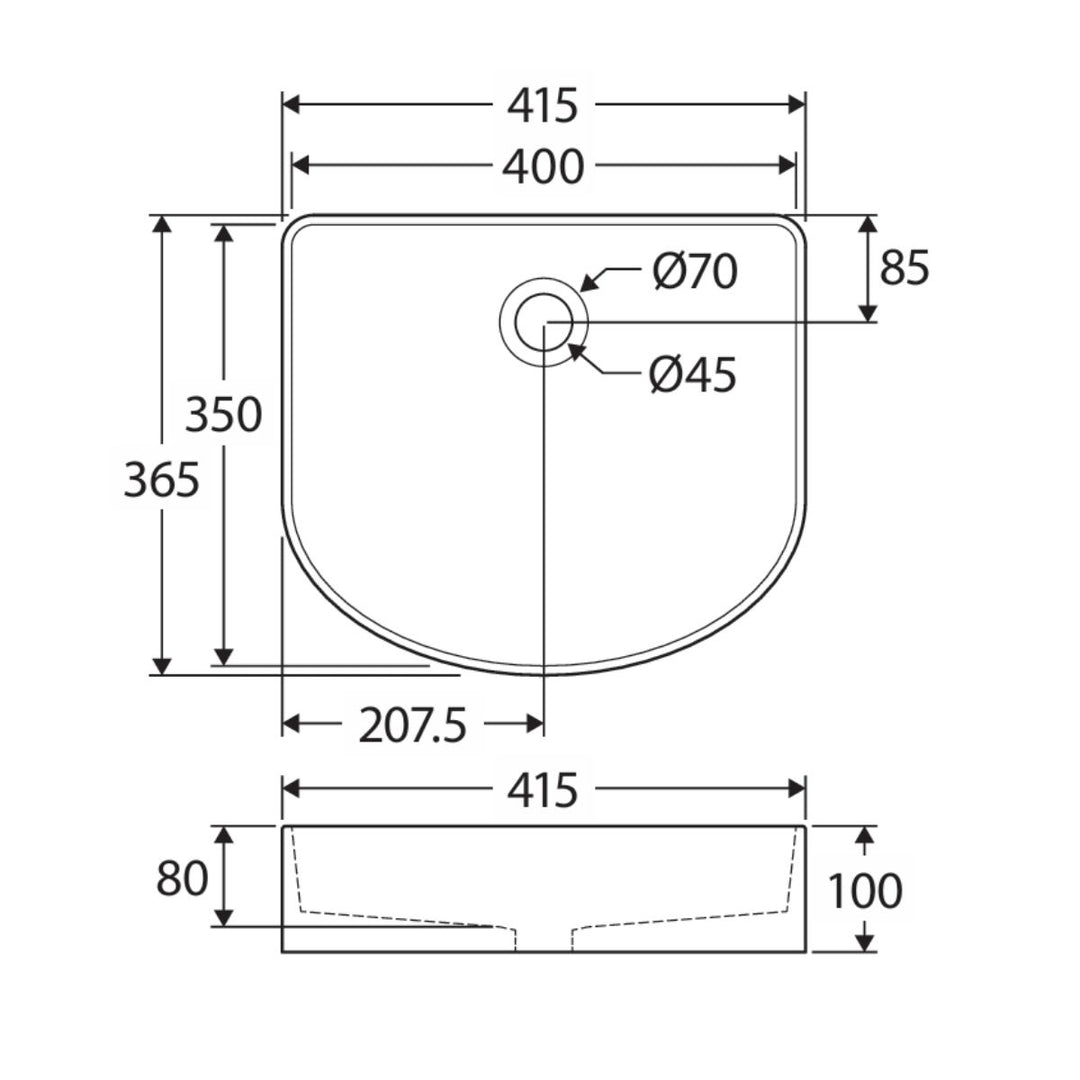 Fienza Eleanor Arch Above Counter Fluted Basin 415mm x 365mm