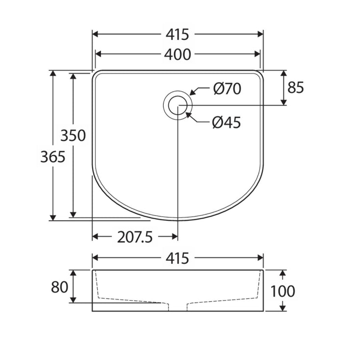 Fienza Eleanor Arch Above Counter Fluted Basin 415mm x 365mm