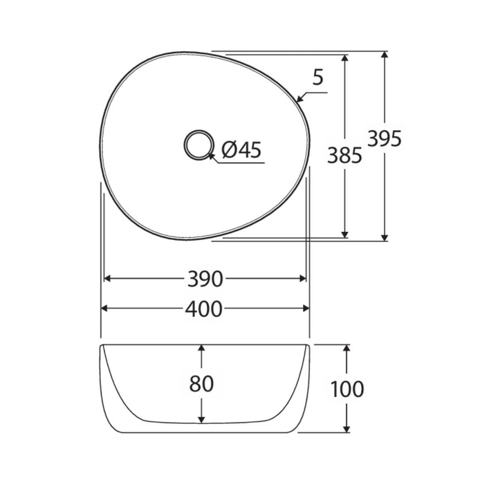 Fienza Pebble Above Counter Basin 400mm x 395mm