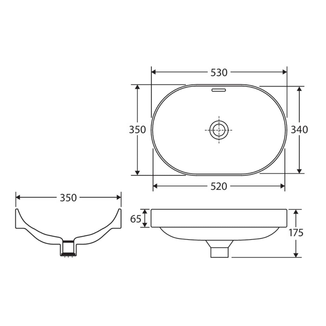 Fienza Aluca Pill Semi-Inset Basin Overflow 530mm x 340mm