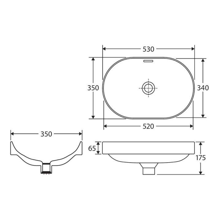Fienza Aluca Pill Semi-Inset Basin Overflow 530mm x 340mm