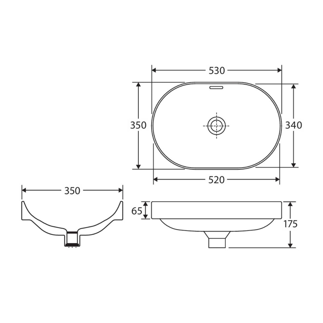 Fienza Aluca Pill Ceramic Semi-Inset Basin Overflow 530mm x 340mm
