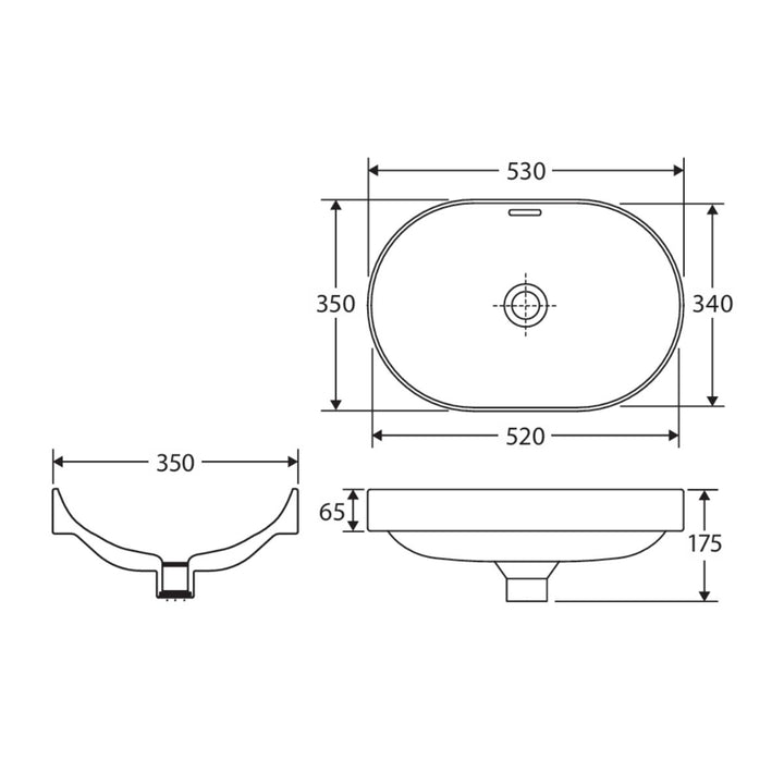 Fienza Aluca Pill Ceramic Semi-Inset Basin Overflow 530mm x 340mm