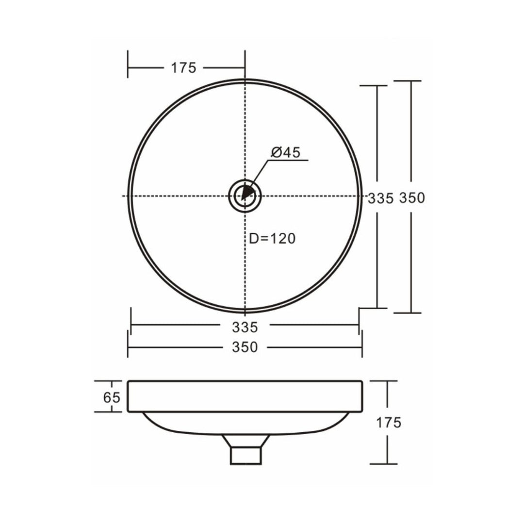 Fienza Aluca Round Semi-Inset Basin Overflow 350mm x 350mm