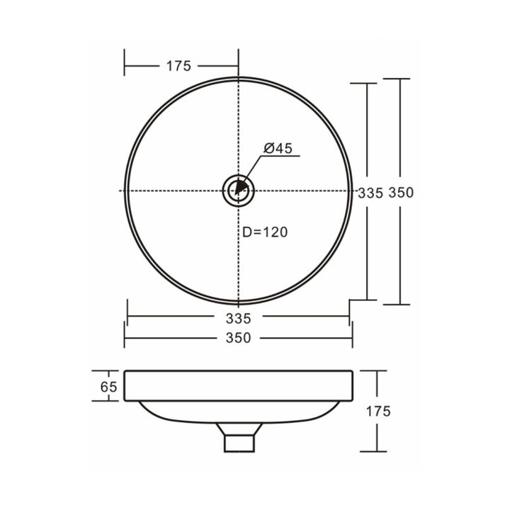 Fienza Aluca Round Semi-Inset Basin Overflow 350mm x 350mm