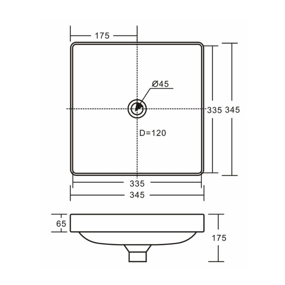 Fienza Aluca Square Semi-Inset Basin Overflow 345mm x 345mm