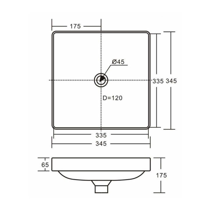 Fienza Aluca Square Semi-Inset Basin Overflow 345mm x 345mm