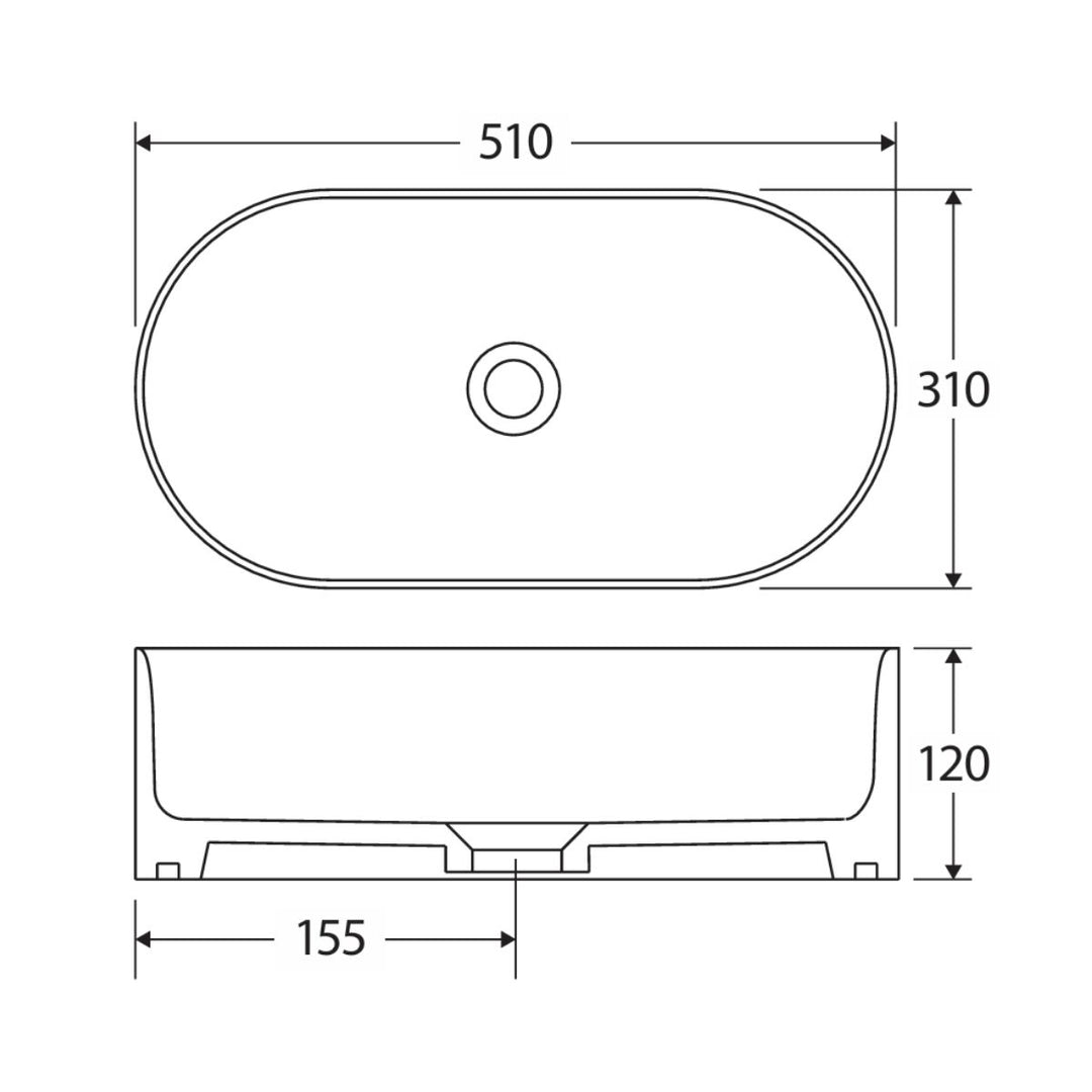 Fienza Aluca Pill Above Counter Basin Overflow 510mm x 310mm