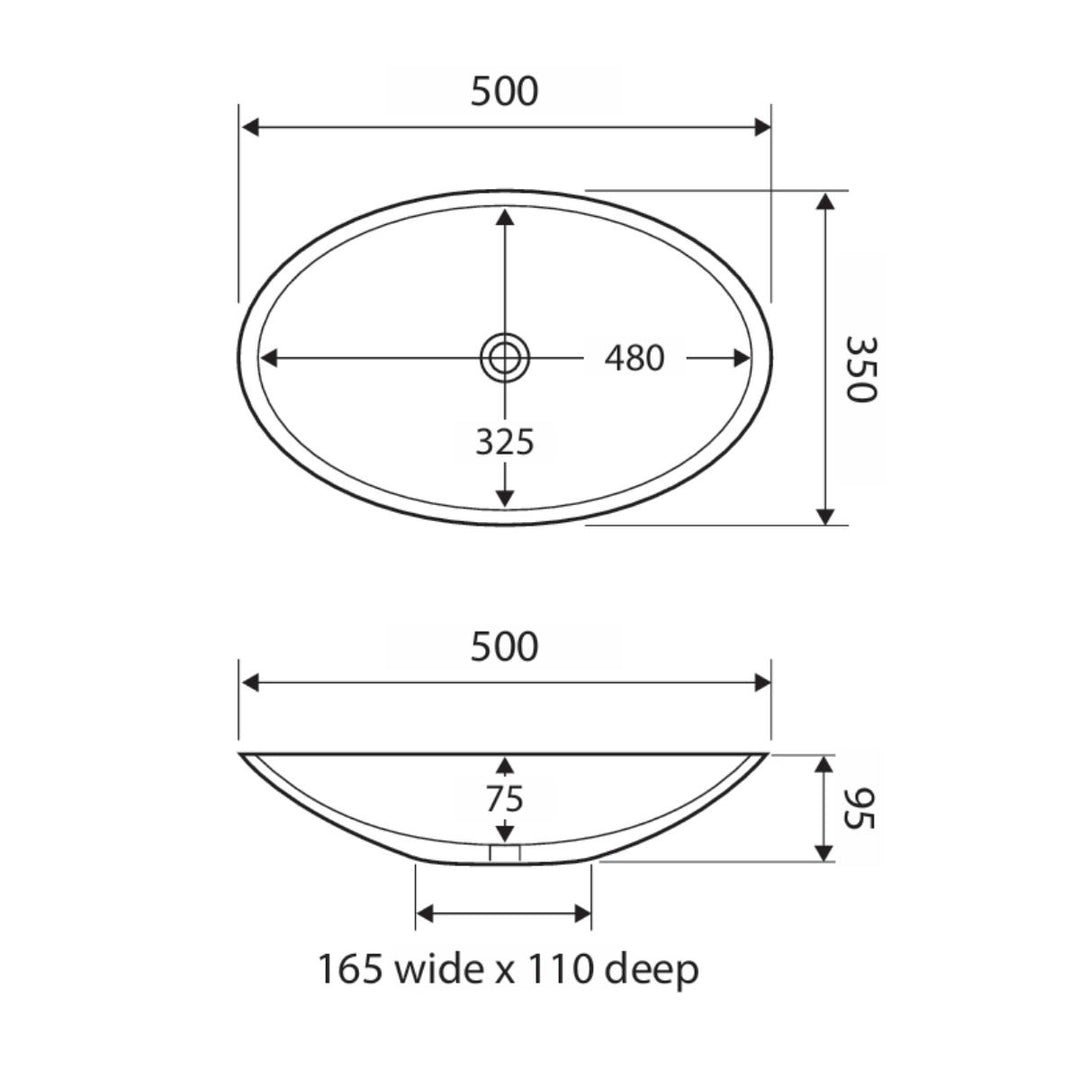 Fienza Keeto Above Counter Basin 500mm x 350mm