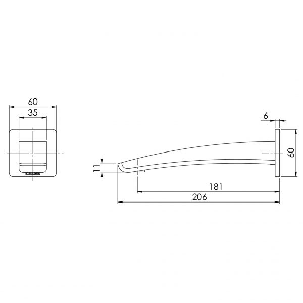 Phoenix Rush Wall Bath Outlet 180mm - Design 10