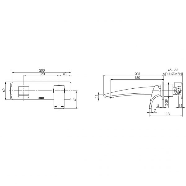 Phoenix Rush Wall Bath Mixer Set 180mm - Design 10