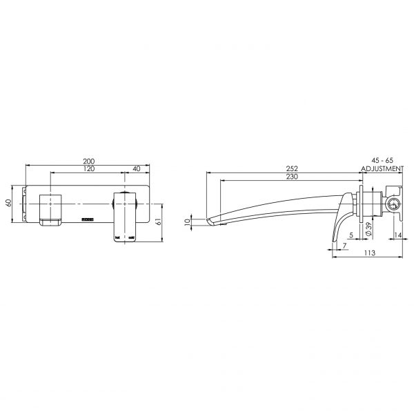 Phoenix Rush Wall Bath Mixer Set 230mm - Design 10