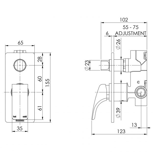 Phoenix Rush Shower / Bath Diverter Mixer - Design 10