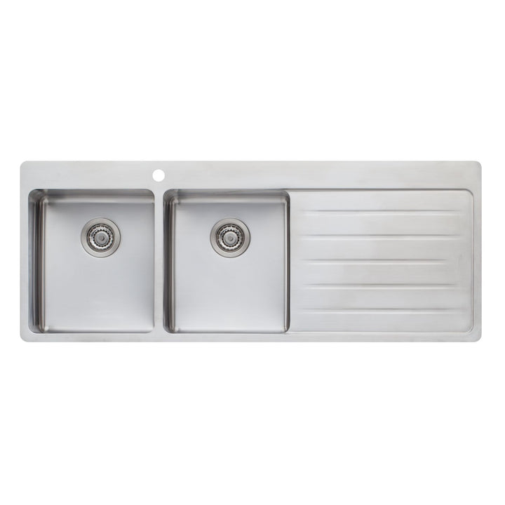 Oliveri Sonetto 30L/30L Double Bowl Topmount Sink With Drainer 1TH 1300 x 510mm