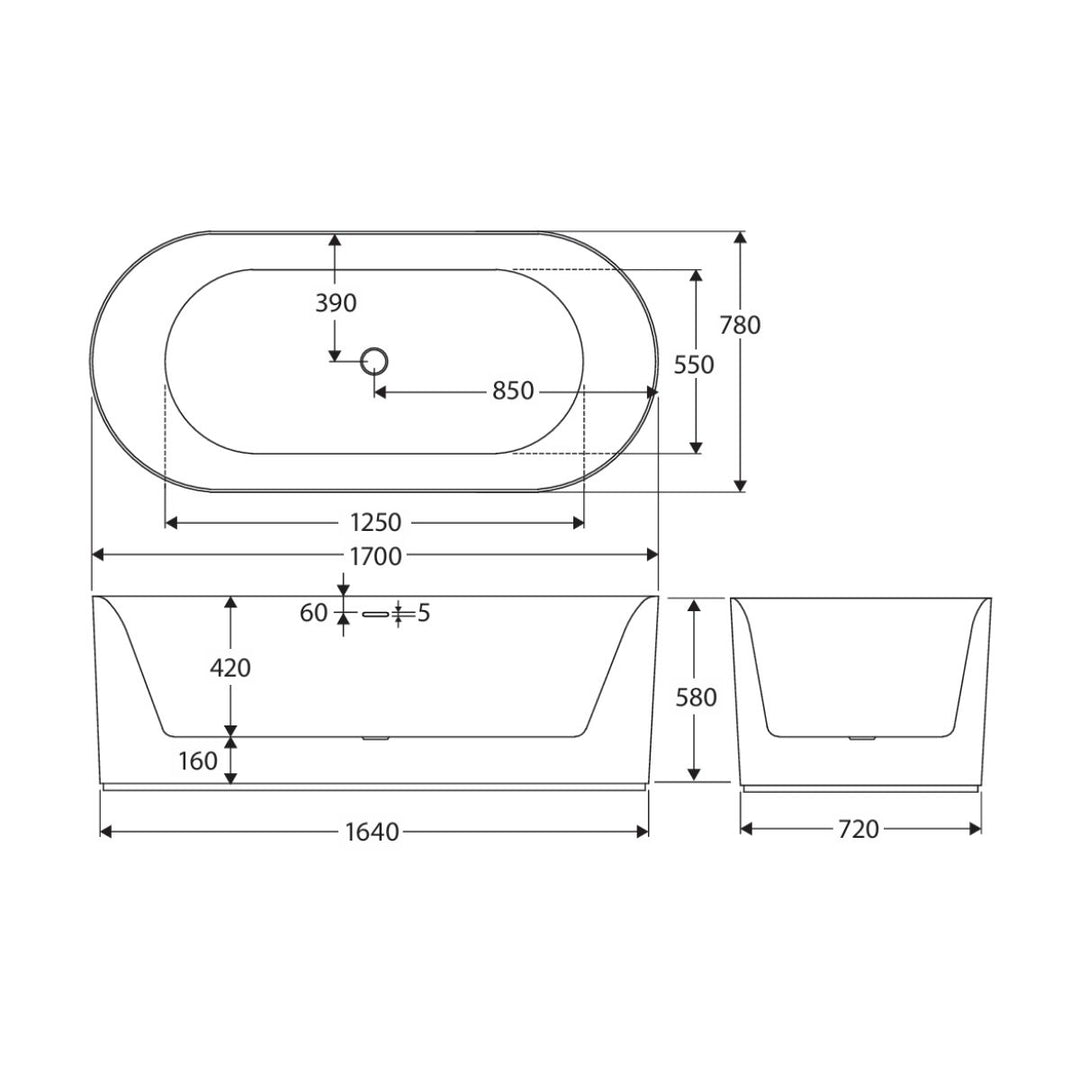 Fienza Empire Slim Solid Surface Freestanding Bath 1700mm