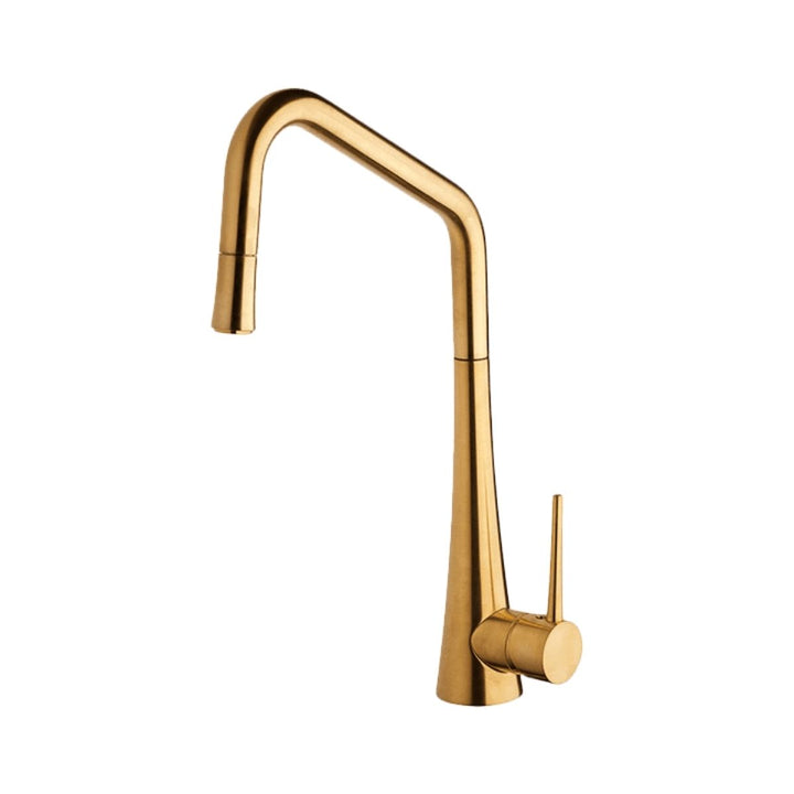 Abey Tink-D pull out kitchen sink mixer tap in brushed gold, lead-free design
