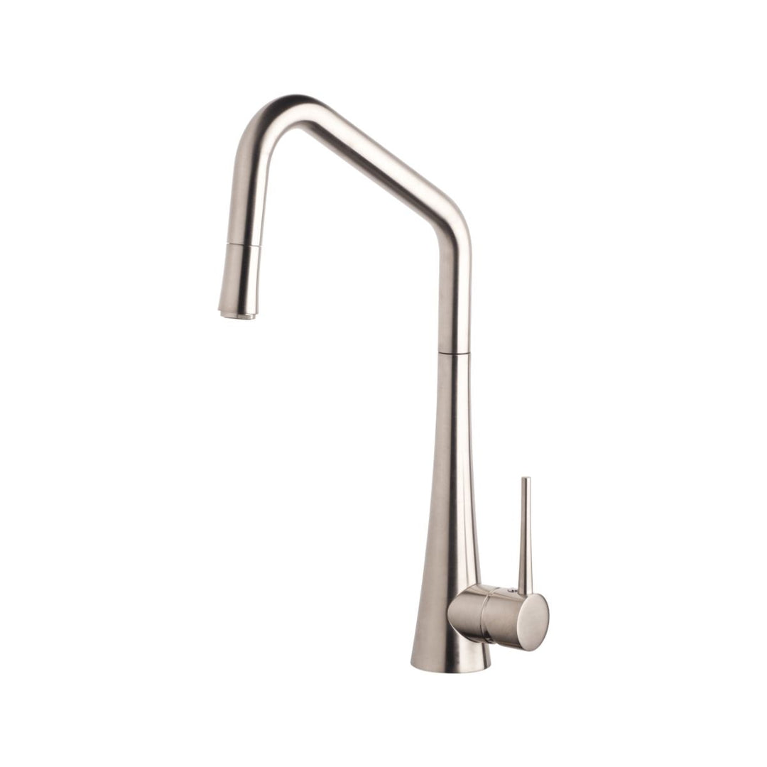 Abey Tink-D lead-free pull out kitchen sink mixer tap in brushed nickel finish