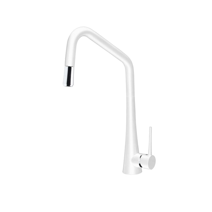 Abey Tink-D pull out kitchen sink mixer tap in lead-free white finish