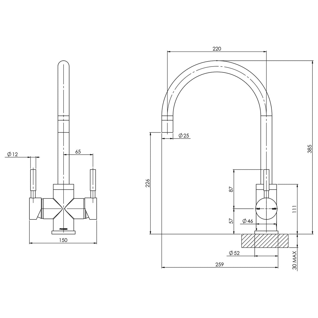 Phoenix Vivid Filtered Sink Mixer 220mm Gooseneck - Design 10