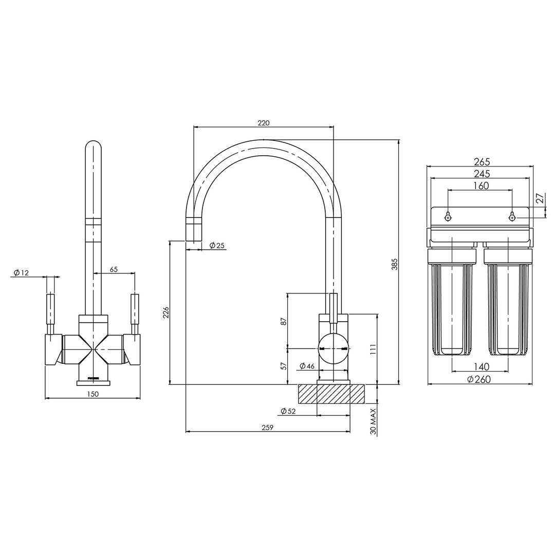 Phoenix Vivid Filtered Sink Mixer 220mm Gooseneck with Filters - Design 10