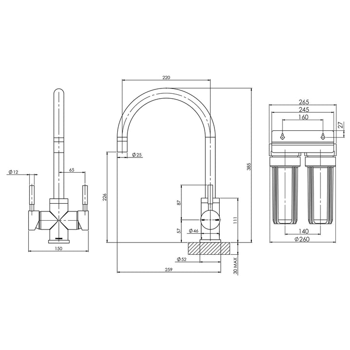 Phoenix Vivid Filtered Sink Mixer 220mm Gooseneck with Filters - Design 10