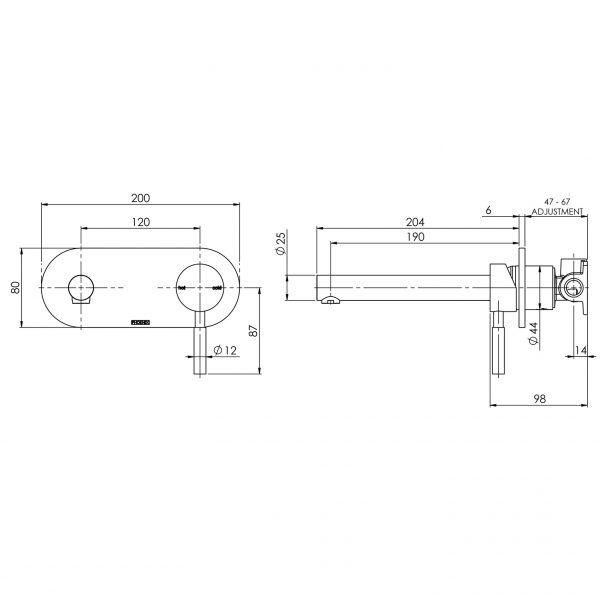 Phoenix Vivid Wall Bath Mixer Set 200mm - Design 10
