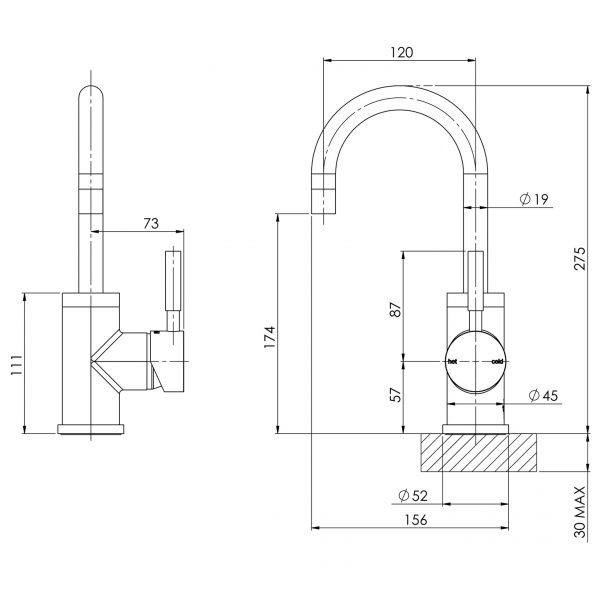 Phoenix Vivid Basin Mixer 120mm Gooseneck - Design 10