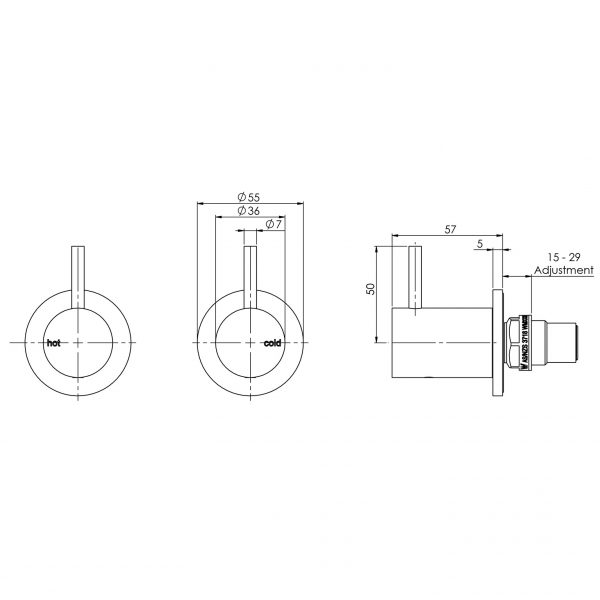 Phoenix Vivid Slimline Wall Top Assemblies 15mm Extended Spindles – Lead Free - Design 10