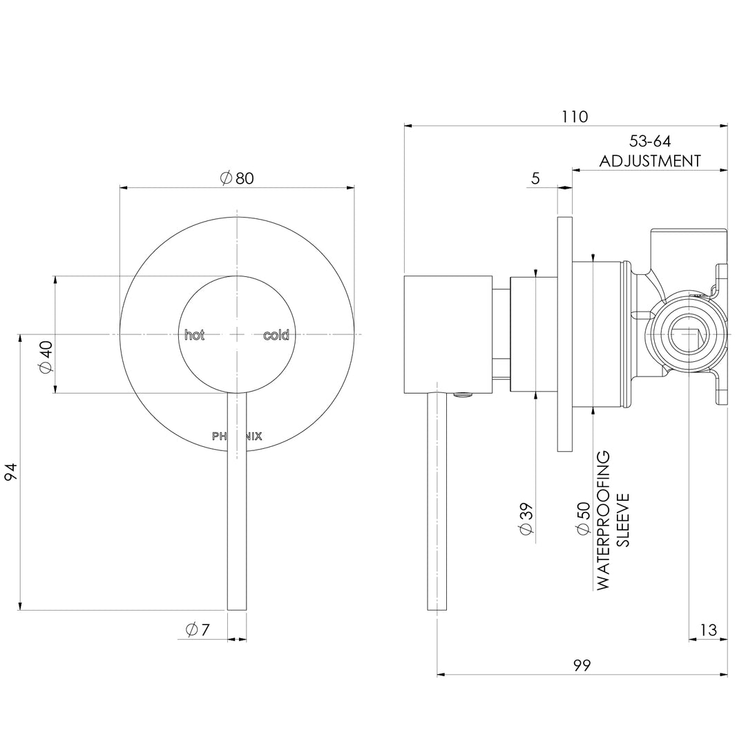 Phoenix Vivid Slimline SwitchMix Wall / Shower Mixer (Complete Kit) - Design 10