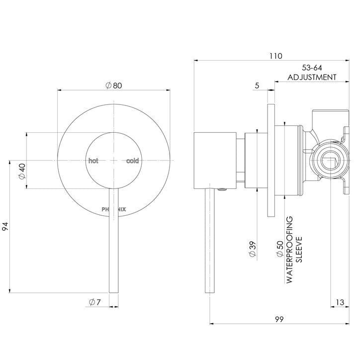 Phoenix Vivid Slimline SwitchMix Wall / Shower Mixer (Complete Kit) - Design 10