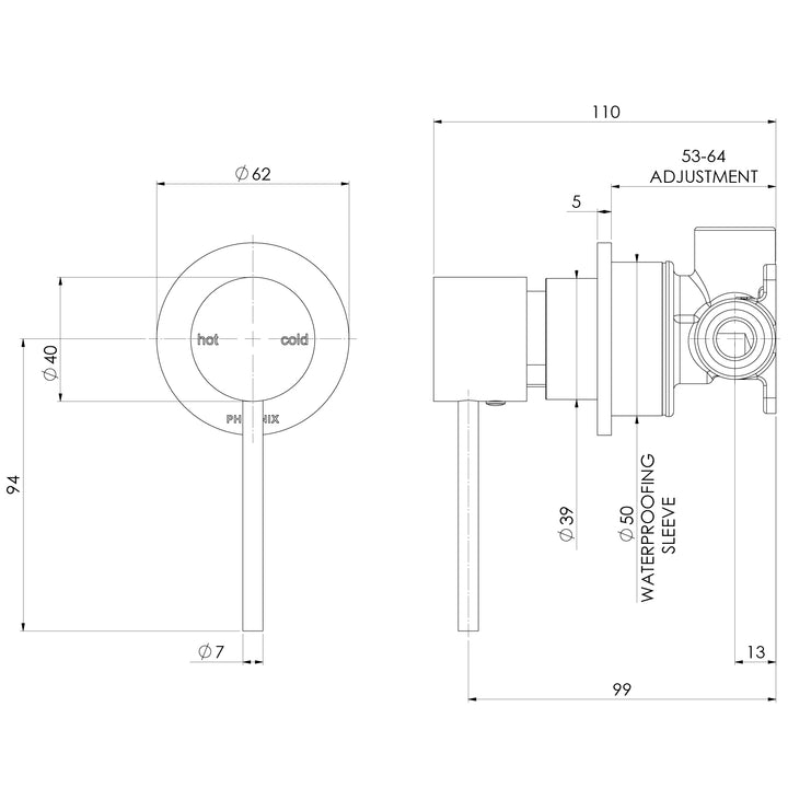 Phoenix Vivid Slimline SwitchMix Shower / Wall Mixer 60mm Backplate (Complete Kit) – Lead Free - Design 10