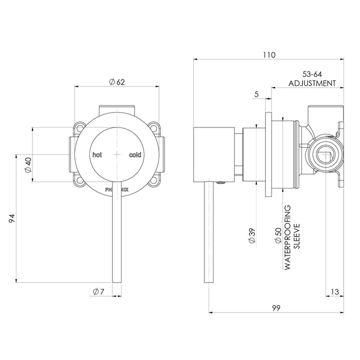 Phoenix Vivid Slimline SwitchMix Shower / Wall Mixer 60mm Backplate (Fit-Off Kit Only) – Lead Free - Design 10