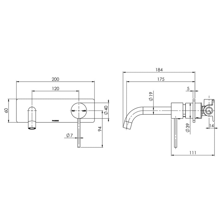 Phoenix Vivid Slimline SwitchMix 180mm Wall Basin / Bath Mixer Set (Complete Kit)