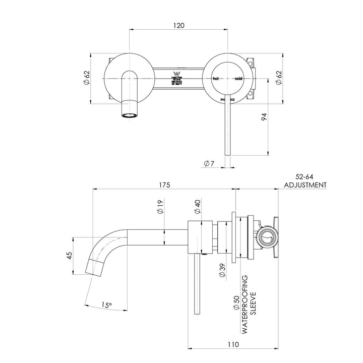 Phoenix Vivid Slimline SwitchMix Wall Basin / Bath Mixer Set 60mm Backplates (Fit-Off Kit Only) – Lead Free - Design 10