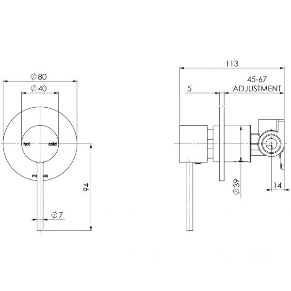 Phoenix Vivid Slimline Shower / Wall Mixer - Design 10