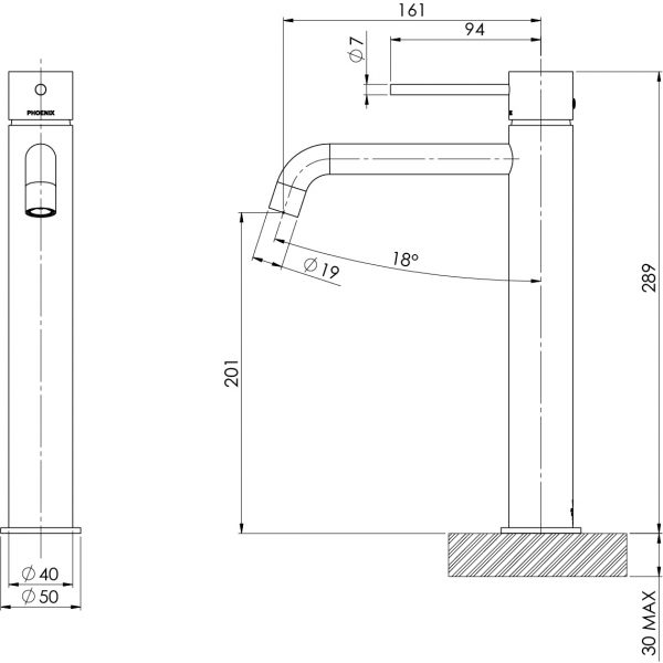 Phoenix Vivid Slimline Vessel Mixer Curved Outlet – Lead Free - Design 10