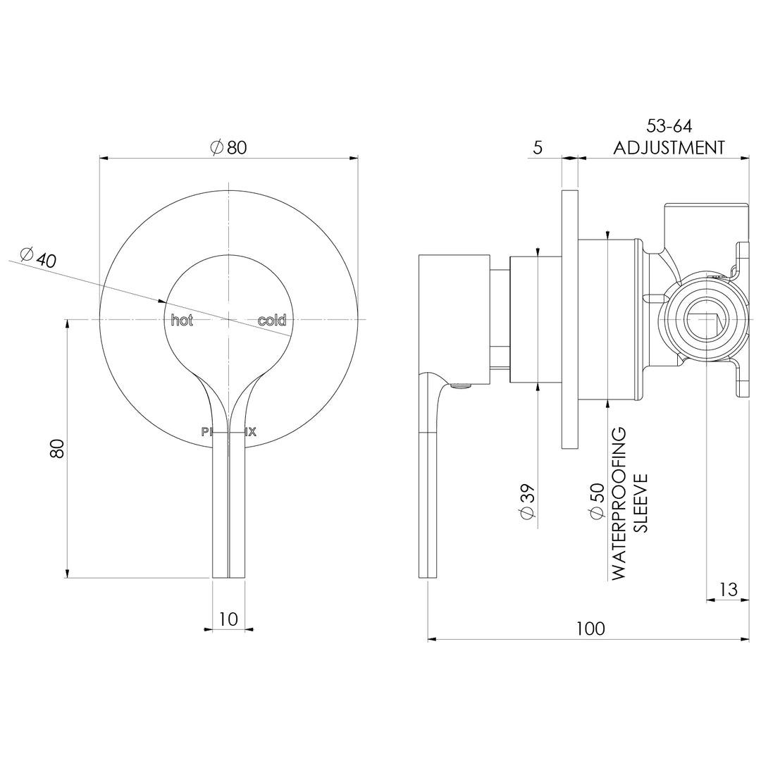 Phoenix Vivid Slimline Oval SwitchMix Shower / Wall Mixer (Fit-Off Kit Only) – Lead Free - Design 10