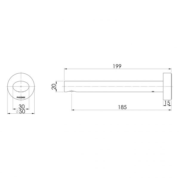 Phoenix Vivid Slimline Oval Wall Bath Outlet 180mm – Lead Free - Design 10