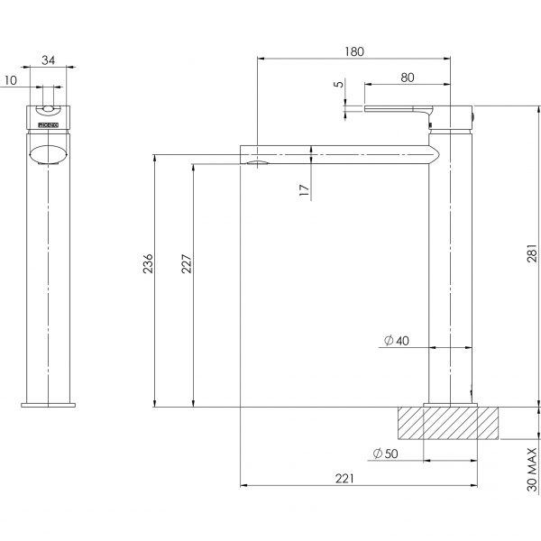 Phoenix Vivid Slimline Oval Vessel Mixer – Lead Free - Design 10