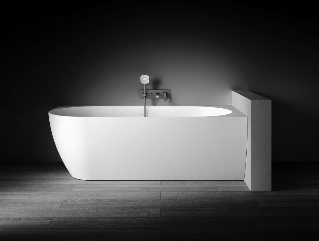 Kaskade Eleni Corner Back to Wall Stone Bath 1700mm Right